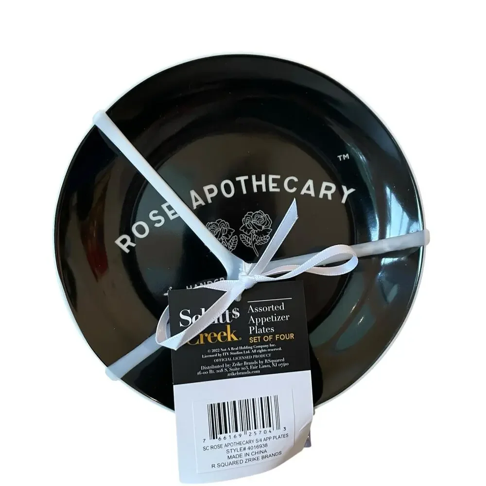 4pc Schitts Creek Halloween Rose Apothecary Appetizer Plates 6in Black Ivory NEW
